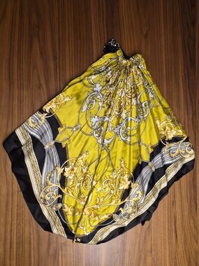 Cache Black Silk Scarf Top with Silver Chain Detail